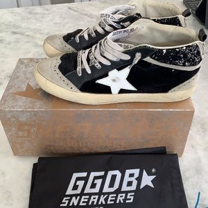 Golden Goose Mid Star Black Velvet-Silver